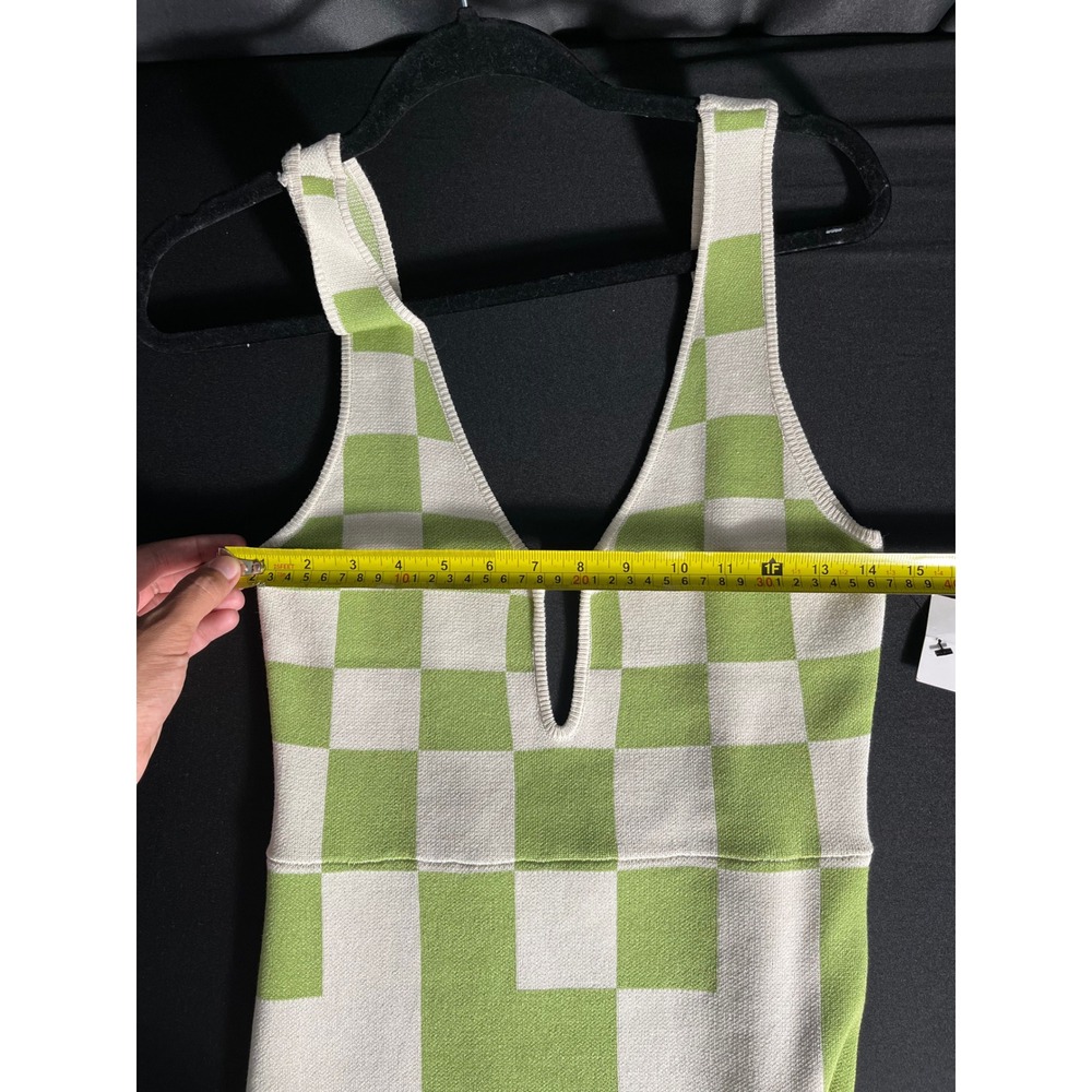 FORE Green Cream Checkerboard Knit Midi Dress Size L NWT Y2K Retro - Picture 3 of 5
